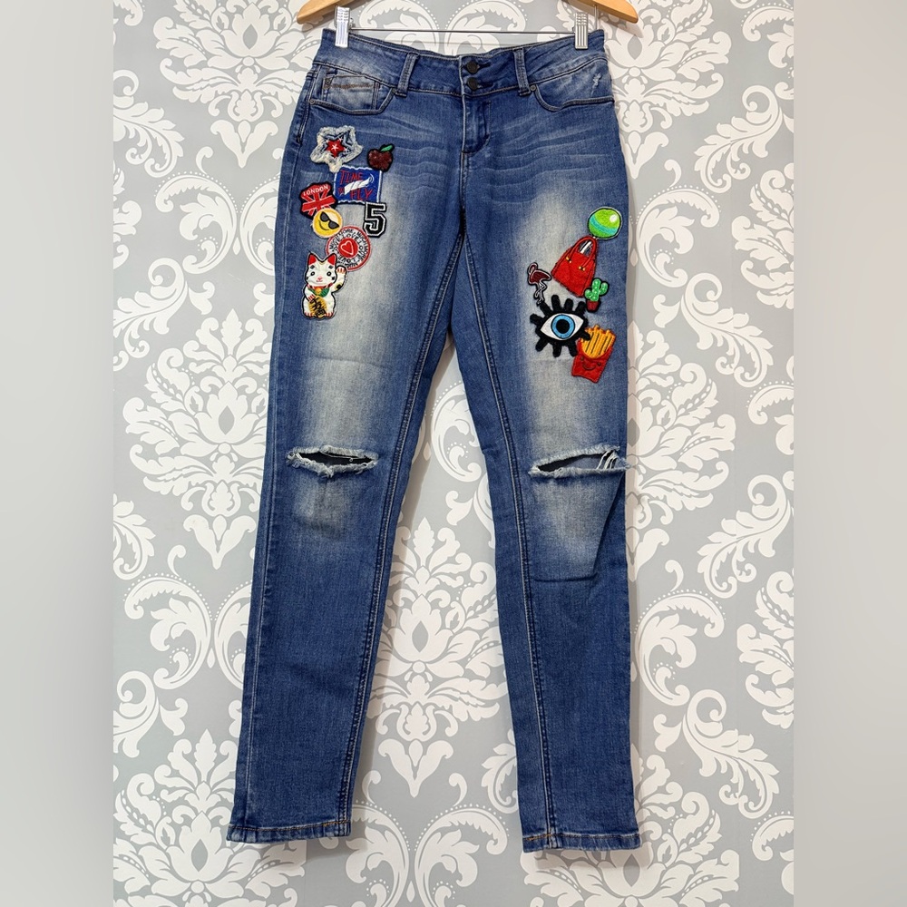 Indigo Rein Patch Miller‎ Wash Ripped Skinny Ankle Jeans